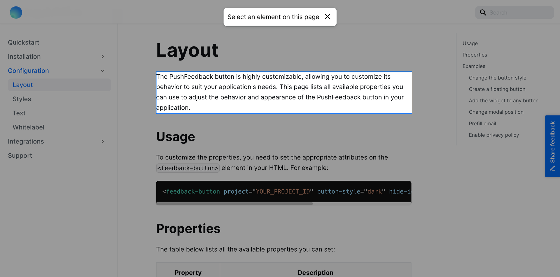 Screenshot capture feature for visual feedback context